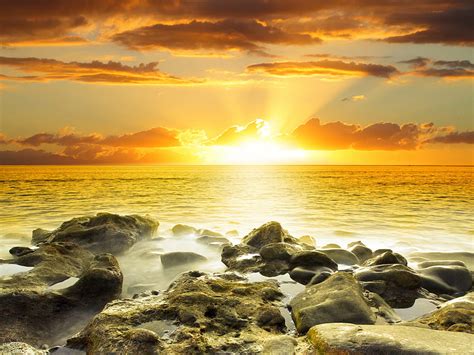 Sunset Rays Golden Sunset Sand Sunlight Coast Colors Peaceful