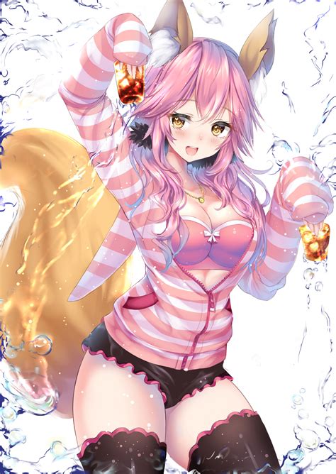 Wallpaper Animal Ears Pink Hair Anime Girls Black