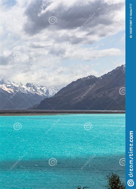 Lake Pukaki Lake With Turquoise Water Among The Mountains Southern
