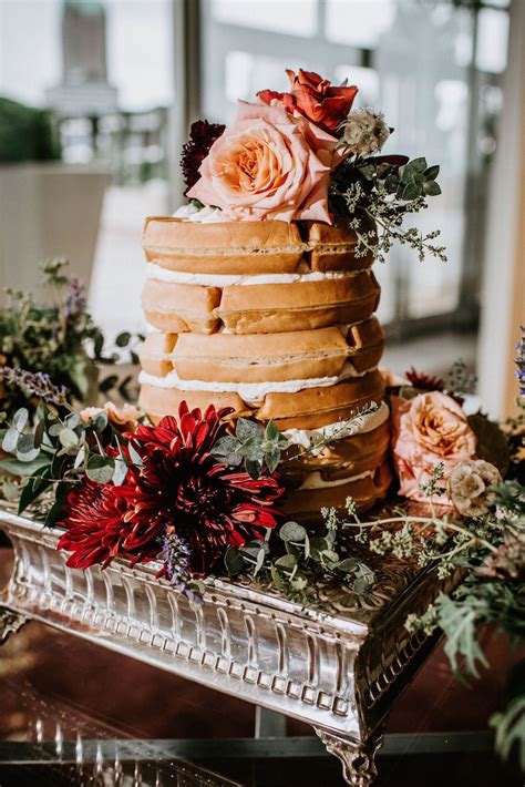 Waffle Cake With Fall Flower Accents Fall Wedding Desserts Waffle