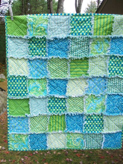 Baby Rag Quilt In Lime Turquoise Aqua And White 26 X Etsy Rag Quilt