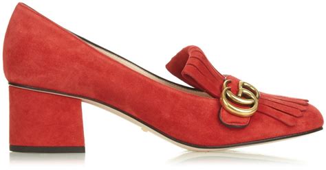Lyst Gucci Marmont Fringed Suede Pumps In Red