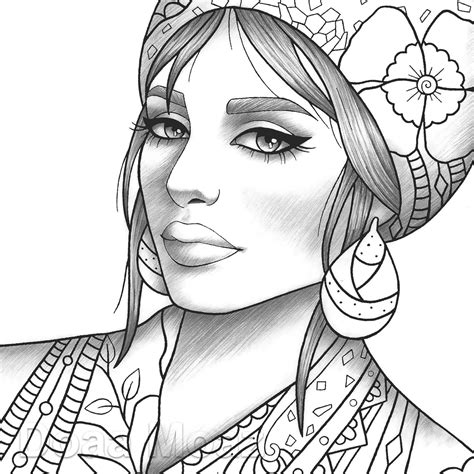 Printable Coloring Page Girl Portrait And Clothes Colouring Etsy De