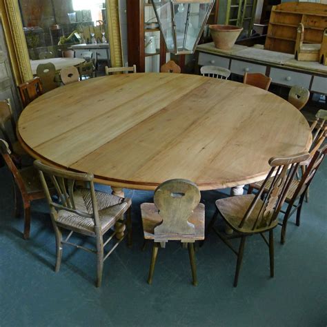 Very Large 9 Faded Mahogany Round Dining Table On Eight Turned Feet