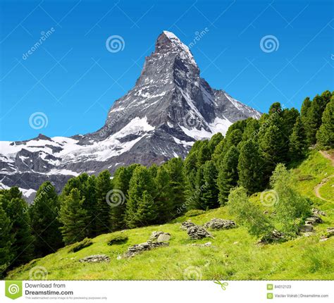 Beautiful Mountain Landscape With Views Of The Matterhorn Peak Stock