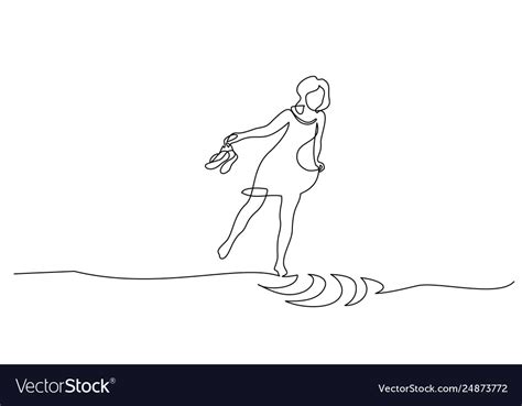 Woman Walking On Water With Shoes In Her Hands Vector Image