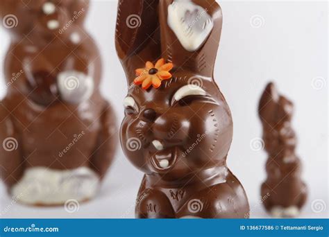 Chocolate Eastern Bunnies In Three Different Sizes Stock Photo Image