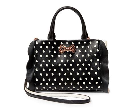 Betsey Johnson Black Polka Dot Flouncin Around Top Handle Bag