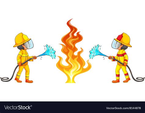 Two Firemen Putting Out Fire Royalty Free Vector Image