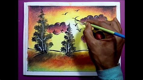 How To Draw Soft Pastel Colour Scenery Drawingsunset Colour Drawing