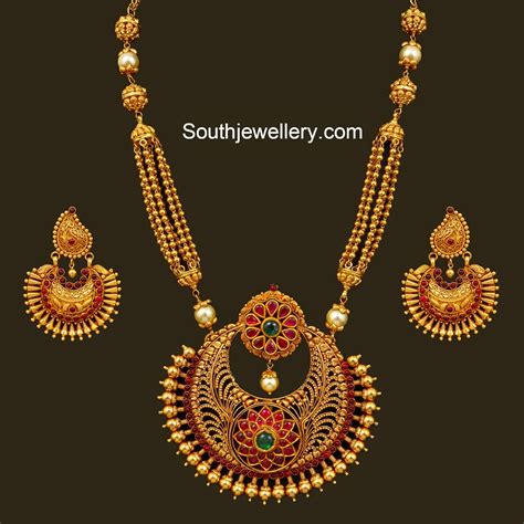 Antique Gold Necklace With Chandbali Pendant Indian Jewellery Designs