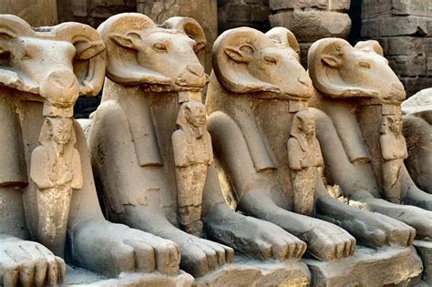 Ram Headed Sphinxes Representing Amon Ra From The Ipet Sut Temple