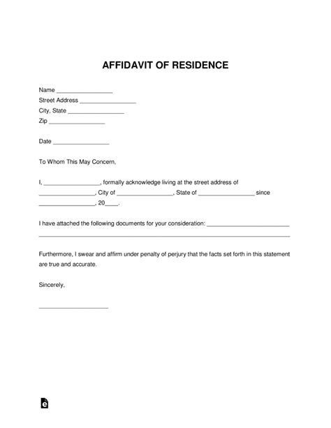 Free Proof Of Residency Letter Affidavit Of Residence Pdf Word