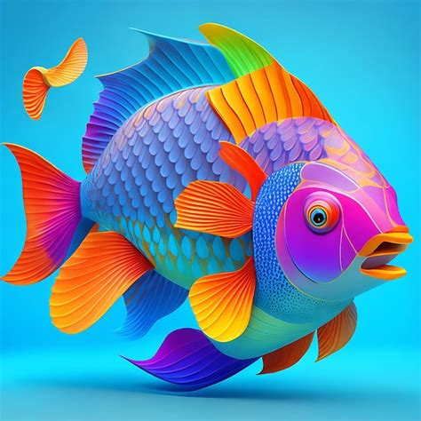 Premium Ai Image Beautiful And Colorful 3d Fish Graphic Generated Ai