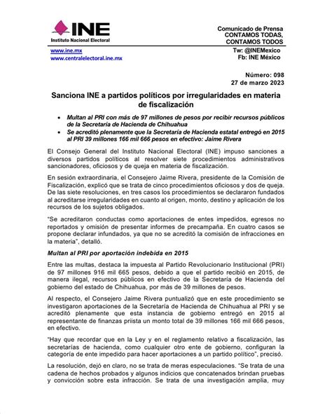 INEMexico on Twitter BoletínINE Sanciona INE a partidos