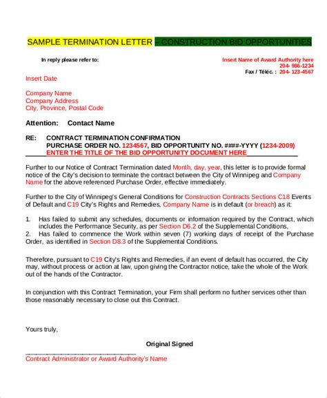 free 37 sample termination letter templates in pdf ms word