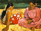 Due donne tahitiane sulla spiaggia, celebre quadro di Gauguin