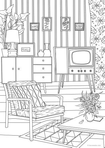 55 living room decorating ideas you'll want to steal asap. Retro Living Room - Printable Adult Coloring Pages from Favoreads