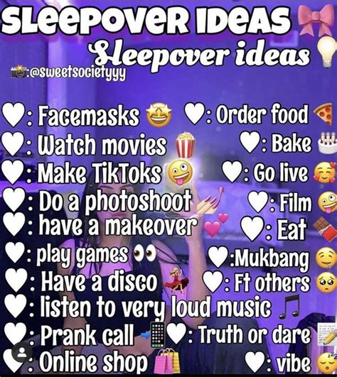 a poster with the words sleepover ideas on it