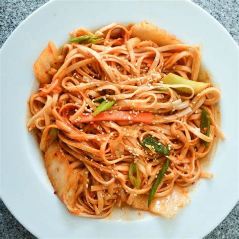 Bibim Guksu A Korean Cold Noodle Dish With Kim Chi And Go Chu Jang So Delicious And Spicy Oh