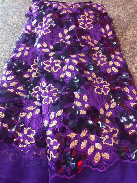 African Lace Fabric Purple African Guipure Lace Fabric With Sequins High Quality French Lace