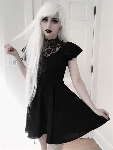 Punk Rave Black Summer Gothic Short Dress With Lace Collar Goth Dress White Goth Dress Emo