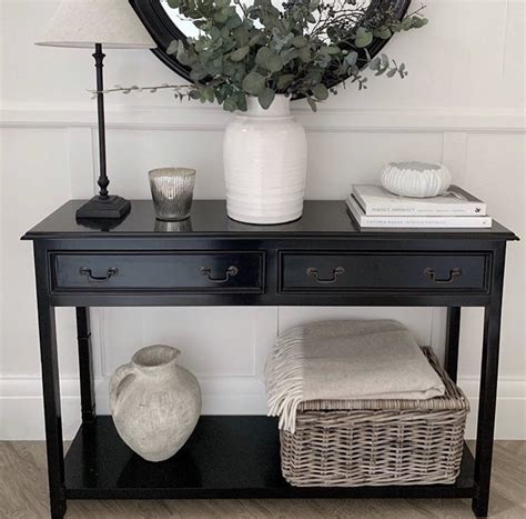 Black Console Table With Two Drawers Black Console Table Decor