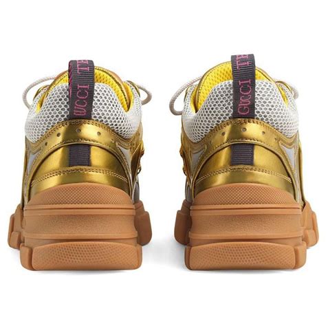Permanent Collection Gucci Flashtrek Leather Sneakers Golden Ref240149