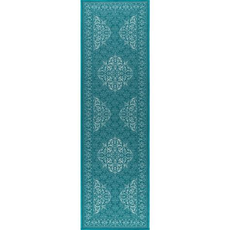 Tayse Rugs Majesty Teal 2 Ft 3 In X 7 Ft 6 In Traditional Runner