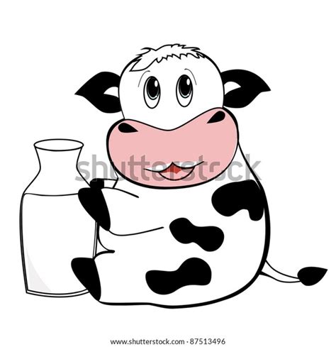 Cute Cow Drinking Milk Vector Stock Vector Royalty Free 87513496