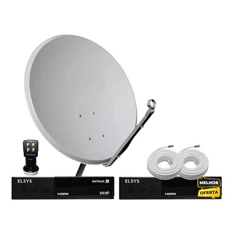 Kit 2 Receptor Digital Satmax 5 Elsys Antena LNBF KU Cabo