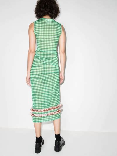 molly goddard sadia ruffled gingham midi dress in green modesens