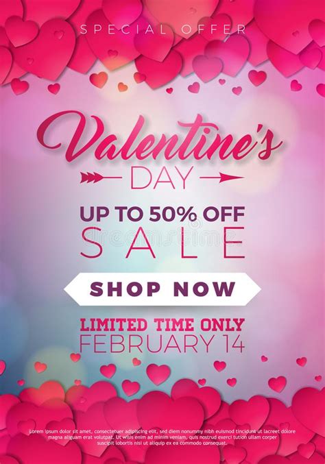 Valentines Day Sale Background With Red Heart Vector Special Offer