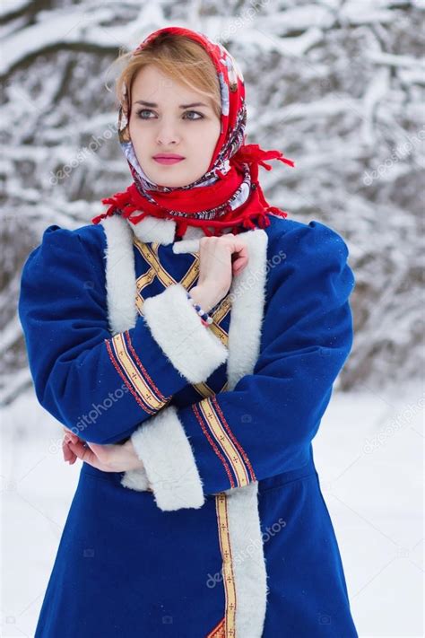 Russian Beauty Woman In Traditional Clothes Stock Photo By ©demian 64471457