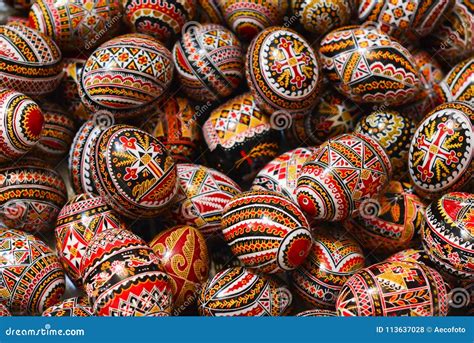 Traditional Painted Eggs For The Orthodox Easter In Romania Stock Photo