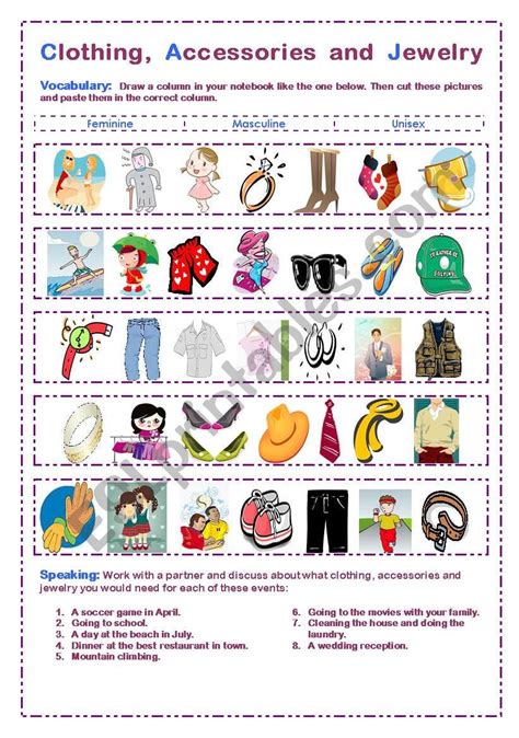 Clothing Accessories And Jewelry Esl Worksheet By Gisel