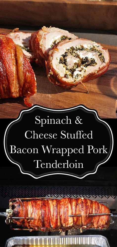 Learn how to make a bacon wrapped pork tenderloin. Pork tenderloin butterflied then stuffed with an ...