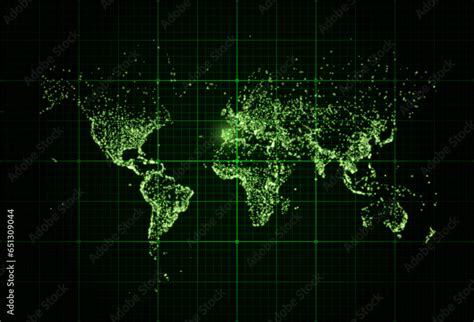 Earth Night Map Vector Illustration Of Cities Lights From Space Dark