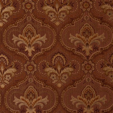 Brick Brown Damask Damask Upholstery Fabric By The Yard