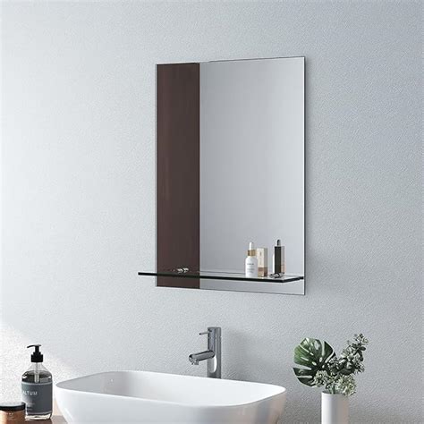 Emke Bathroom Mirror With Shelf 450x600mm Wall Mounted Vanity Mirrors With Storage Frameless