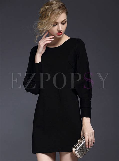 dresses shift dresses brief pure color lantern sleeve shift dress