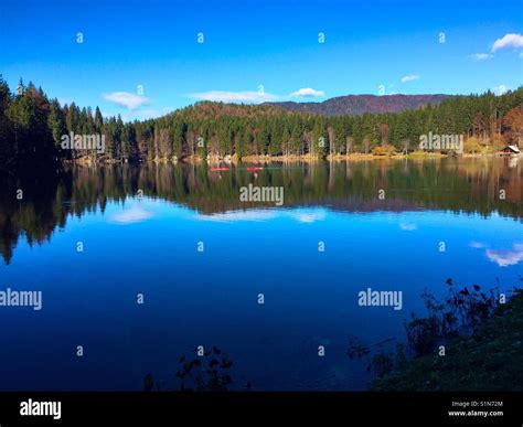 Laghi Di Fusine Lake Fusine Lago Fusine Tarvisio Italy Stock Photo