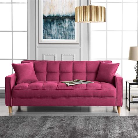 Fun Modern Linen Fabric Tufted Sofa Small Living Room Furniture Pink