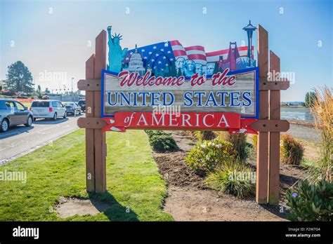 Welcome To The United States Sign At Peace Arch Canada Usa Stock