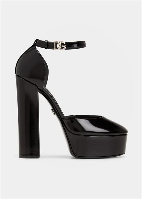 Dolce And Gabbana Patent Ankle Strap Platform Pumps In Black Lyst