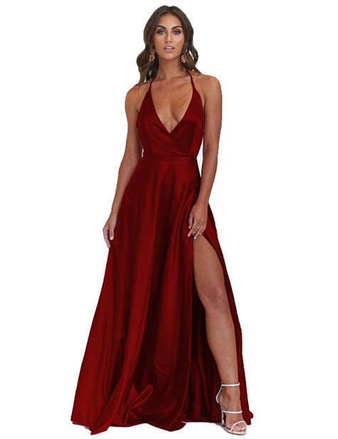 sexy halter evening dresses for women empire waist prom dress 2018 cocktail dress with high slit