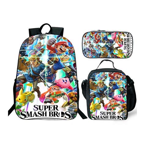 Super Smash Bros Backpack Lunch Box School Bag Kids Bookbag