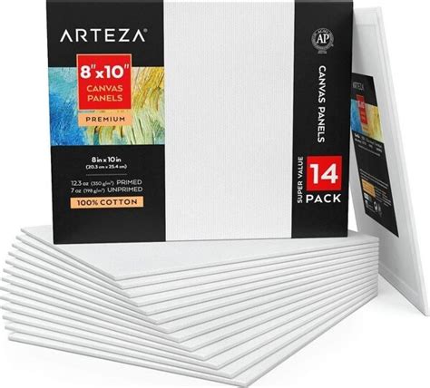 Arteza Canvas Panels Premium White 8x10 Blank Canvas Boards For