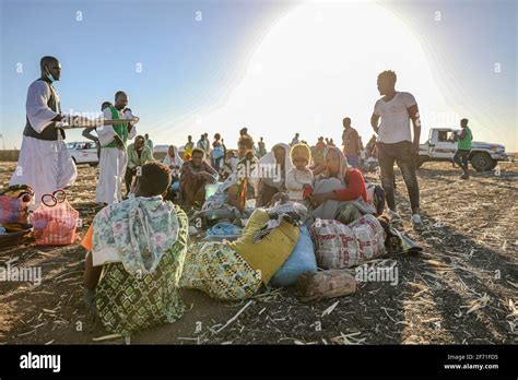 Ethiopian Refugees Migrated To Sudan And Live In Refugee Camp Stock