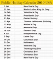 Public Holidays Calendar 2019 USA #2019Calendar #2019HolidaysCalendar ...